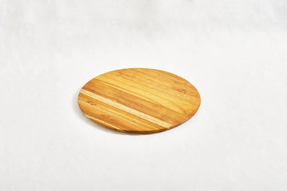 One large round appetizer tray made from 100% certified teak wood, displayed on a white background.